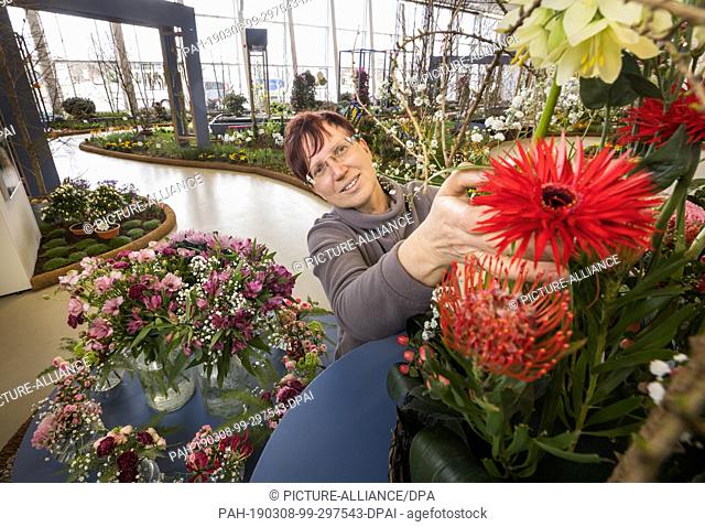 08 March 2019, Thuringia, Erfurt: Florist master Cornelia Squara is preparing for the season opening the first indoor show of the year under the title ""Bauhaus...