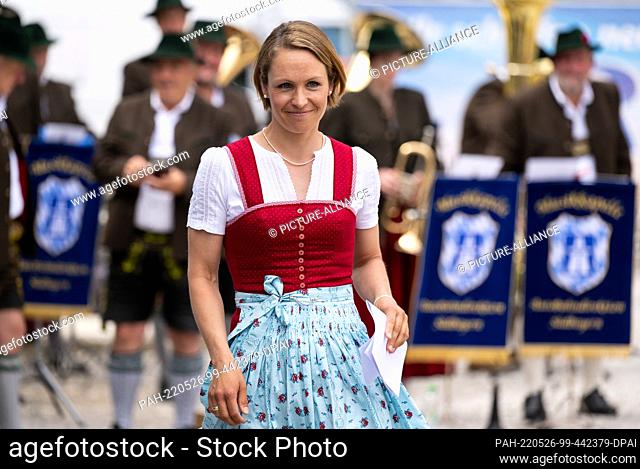 26 May 2022, Bavaria, Oberau: Magdalena Neuner, former biathlete and tunnel sponsor, attends the opening of the Oberau tunnel