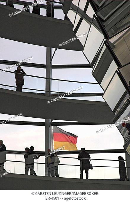 Visitors at the modern dome of the german House of Parliament Reichstag Berlin Germany