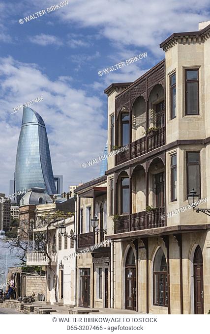 Azerbaijan, Baku, Old City and Flame Towers