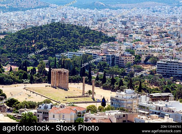 view from the Acropolis on the temple of Olympian Zeus, Athens