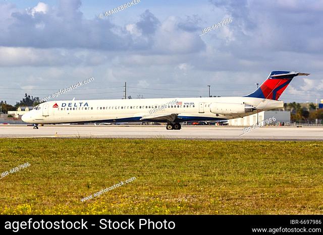 A McDonnell Douglas MD-88 aircraft of Delta Air Lines with registration N963DL at Miami Airport (MIA), USA, North America