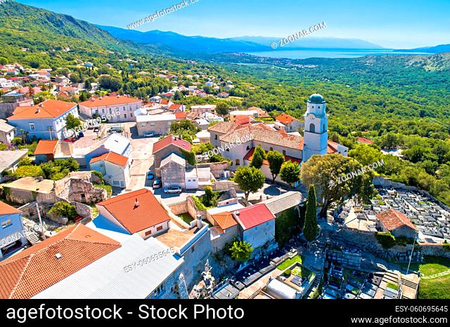 Historic town of Bribir in Vinodol valley aerial view, Kvarner region of Croatia