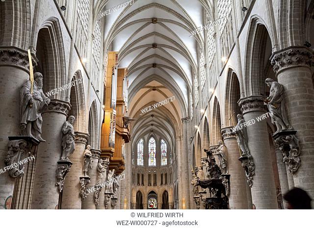 Belgium, Brussels, aisle of Cathedral of St Michael and St Gudula