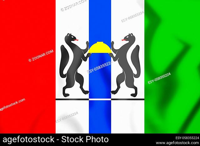 3D Flag of Novosibirsk Oblast, Russia. 3D Illustration