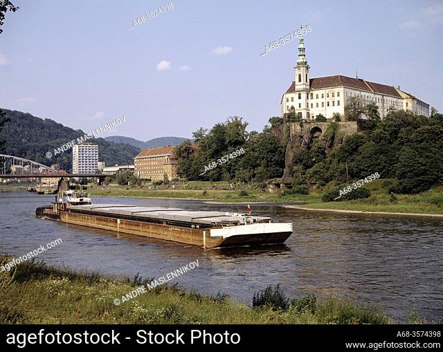 Barge on the river Elbe in Decin, Czech Republic. Photo: André Maslennikov