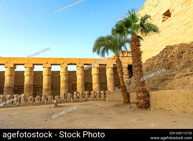 Sphinxes and columns in Karnak temple of Luxor, Egypt