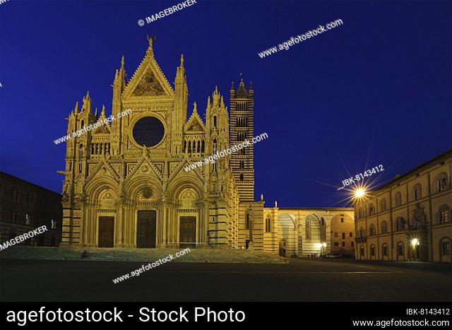 Siena Cathedral at blue hour, Gothic architectural style, Siena, Tuscany, Italy, Europe