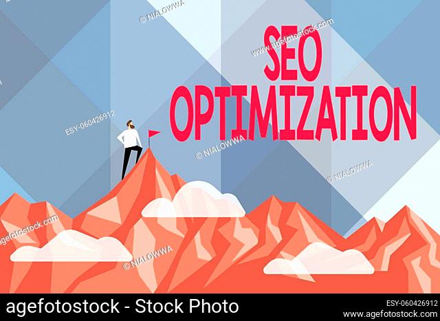 Text showing inspiration Seo Optimization, Conceptual photo increasing visibility of a website or a web page to users Abstract Reaching And Achieving Goal