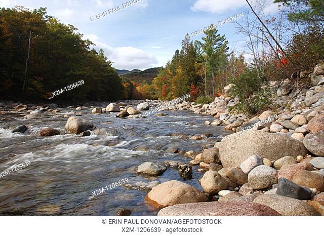 Lincoln Woods - East Branch of the Pemigewasset River during the autumn months in Lincoln, New Hampshire USA
