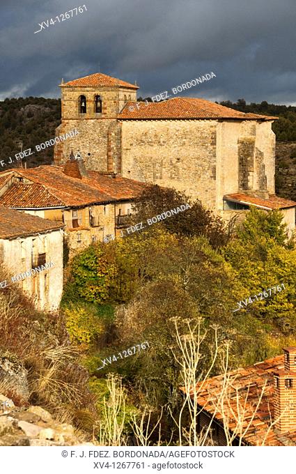 Santa María del Castillo facade church  Calatañazor is a Mediaeval village located in Soria, near of Burgo de Osma  Soria, Spain, Europe