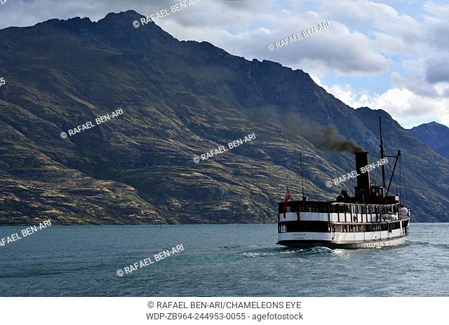 QUEENSTOWN, NZ - JAN 15:TSS Earnslaw on Jan 15 2014.It's one of the oldest tourist attractions in Otago and the only remaining commercial passenger coal-fired...