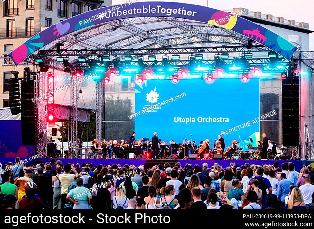 19 June 2023, Berlin: Musicians from the inclusive Utopia Orchestra perform at a Special Olympics World Games Berlin 2023 concert evening as part of the 2023...