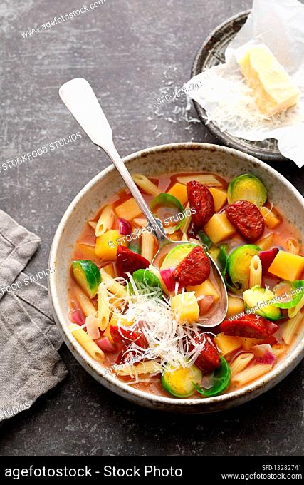 Minestrone with turnips and Brussels sprouts