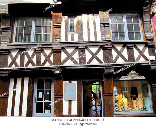 typical half timber house of Normandy. Honfleur, Calvados Department, Basse-Normandie Region, France, Europe.