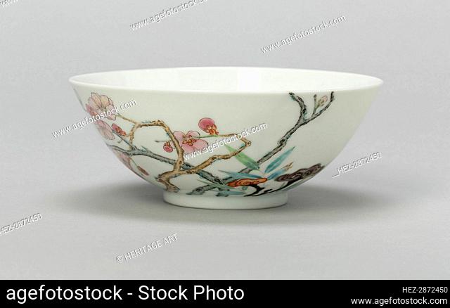 Bowl with Plum, Peach, Bamboo, and Lingzhi Mushrooms, Qing dynasty, Yongzheng reign (1723-1735). Creator: Unknown