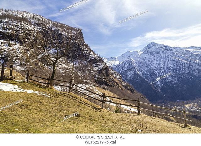 View of the mountains of Valle Antrona from Alpe Cheggio, Antrona Valley, Piedmont, Italy