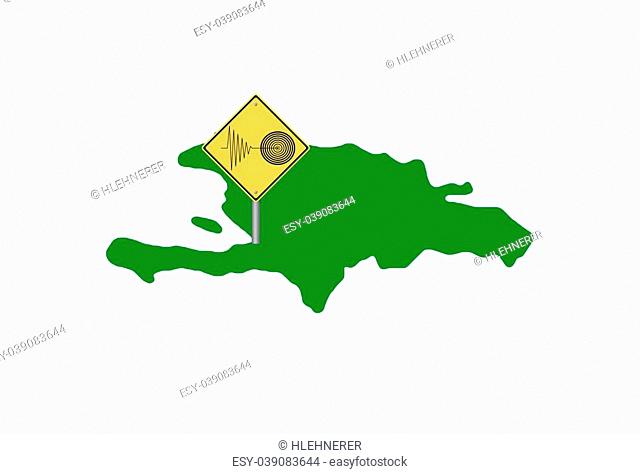 Map of Haiti island with a tremor warning sign