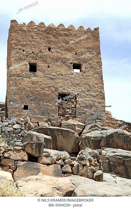 Historic ruins of the village of Al Hajir, Jebel Shams, Al Hajar Mountains, Al Hajir, Ad Dakhiliyah, Oman