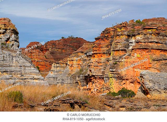 Eroded sandstone rock formations at Isalo National Park, Fianarantsoa province, Ihorombe Region, Southern Madagascar, Africa