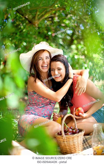 Women picnicking together in park