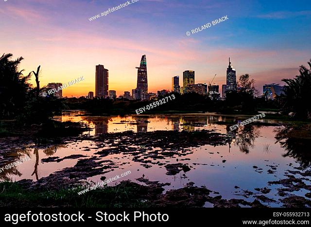Sunset over the city of Ho Chi Minh City in Vietnam
