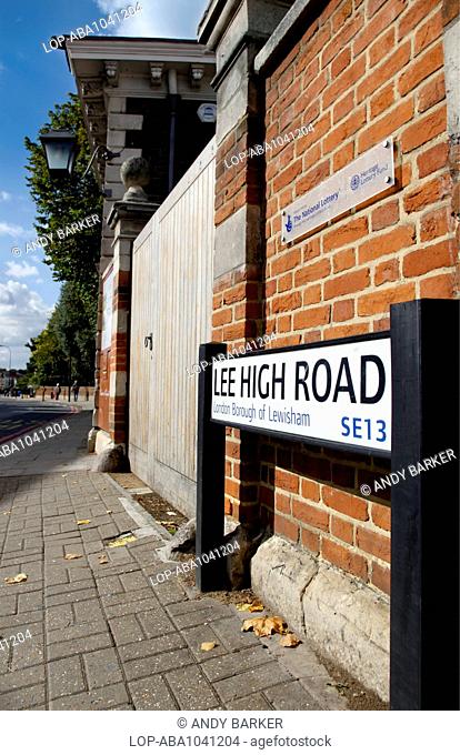 A road sign on Lee High Road in Lewisham