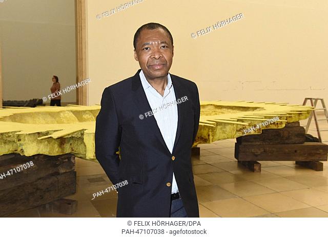 Director of Haus der Kunst Munich Okwui Enwezor stands during a press conference about his exhibition ""Matthew Barney: Rivers of Fundament"" at the Haus der...