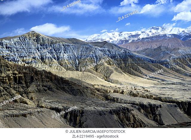 Mineral landscape near the village of Ghemi. Nepal, Gandaki, Upper Mustang (near the border with Tibet)