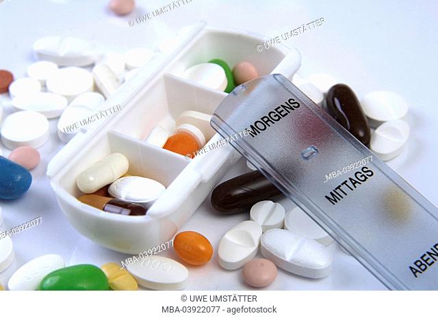 medicine-box, pills, differently, detail series, medicine-dispenser, pill-dosers, dispenser, pill-box, pill-box, medicine, medication, pill, capsules, pills