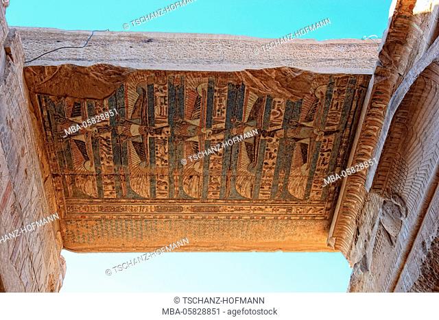 Coloured reliefs, paintings in the ceiling in the Kom Ombo temple at the Nile, Africa, Upper Egypt
