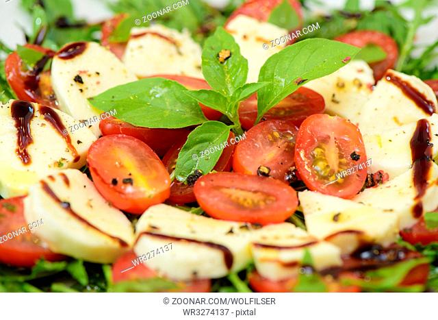 Salatplatte mit Tomaten, Mozzarella und Rucola
