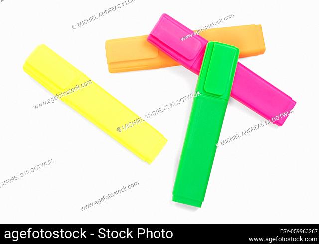 Colorful highlighter markers in various colors isolated over a white background