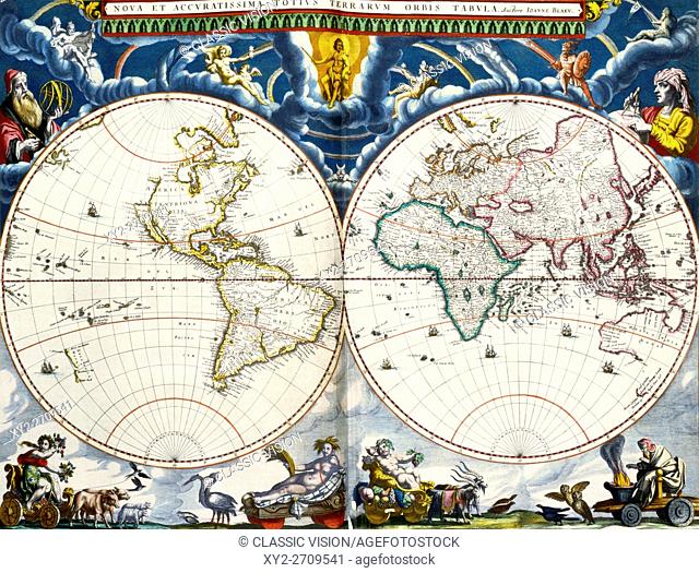 Nova et accuratissima totius terrarum orbis tabula. A new and most accurate map of all the world's countries. World map by Joan Blaeu (1596-1673) dating from...
