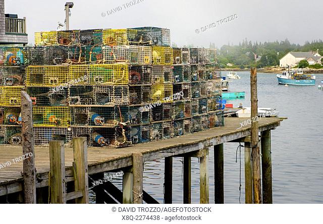 Lobster traps on a pier in Bass Harbor Maine