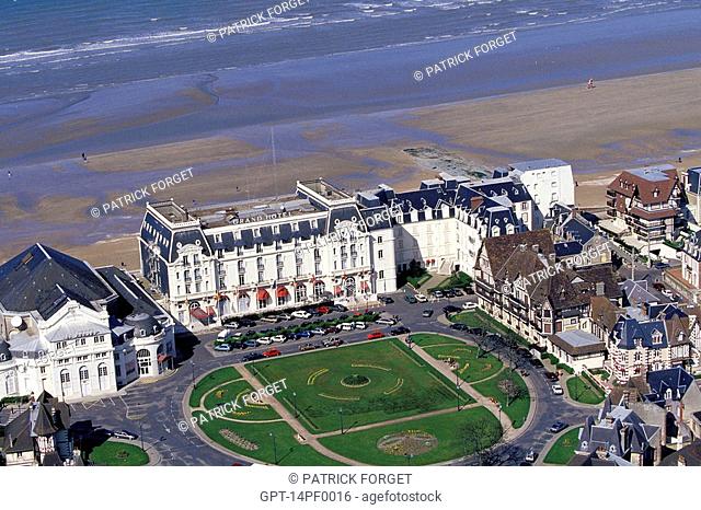 AERIAL VIEW OF THE SQUARE AND THE GRAND HOTEL OF CABOURG, CALVADOS 14, NORMANDY, FRANCE