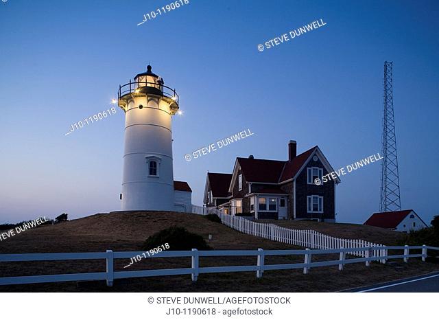 Nobska lighthouse, 1876 evening, Woods Hole, Cape Cod, MA , Massachussets , U.S.A