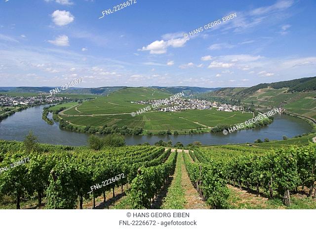 Town on island, Moselle River, Germany
