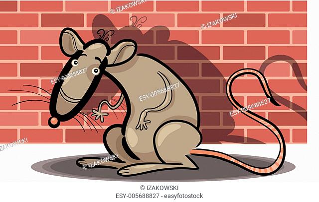 cartoon rat against brick wall