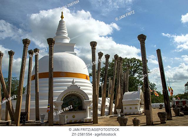 white stupa at Anaradhapura temple complex in Sri Lanka