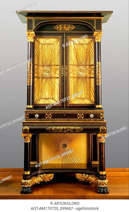 Secretary-bookcase, 1825â€“35, Made in New York, New York, United States, American, Ebonized mahogany, mahogany, mahogany veneer, gilding, bronzing