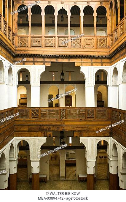 Morocco, Fes, Fes El Bali, Nejjarin museum, interior, city, district, Old Town, sight, culture, wood-museum, carpenter-museum, indoors, columns, wood-pillars