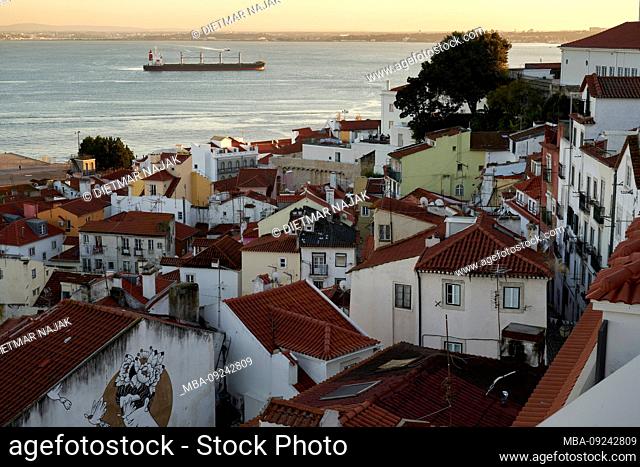 View of the Alfama of Lisbon from the Miradouro de Santa Luzia viewpoint, Lisbon, Portugal