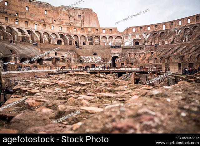 ROME, ITALY - NOVEMBER 16, 2017: View interior of the Colosseum in Rome with tourists