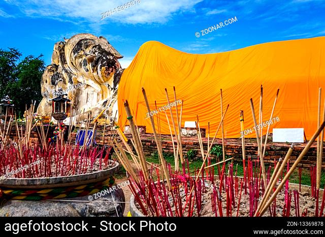 Reclining Buddha statue in Wat Lokaya Sutharam temple, Ayutthaya, Thailand