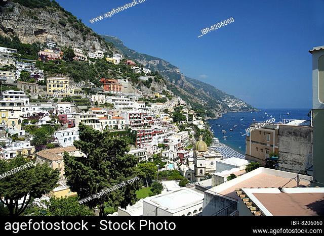Townscape of Positano, Amalfi Coast, Costiera Amalfitana, Campania, Italy, Europe