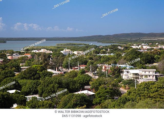 Puerto Rico, South Coast, La Parguera, elevated town view by Bahia de Fosforescente bay