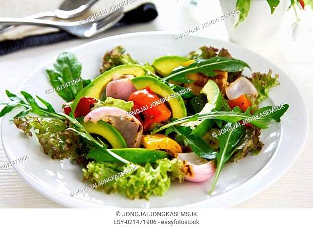 Avocado with Grilled vegetables salad