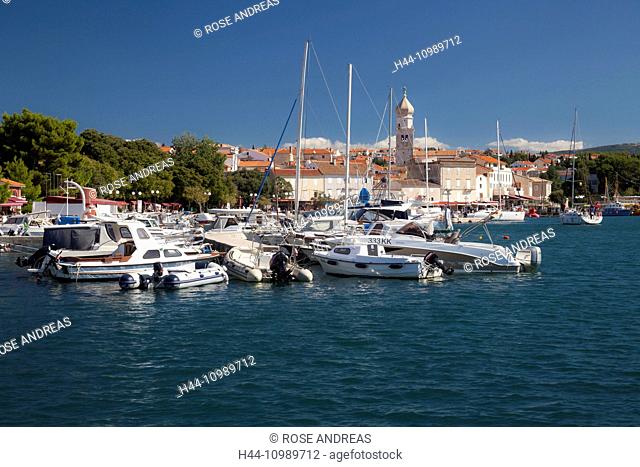 view over yacht harbour to the town Krk, Croatia