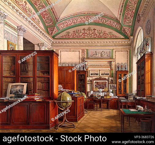 Hau Edward Petrovich - Interiors of the Winter Palace - the Library of Emperor Alexander II 2 - Russian School - 19th Century